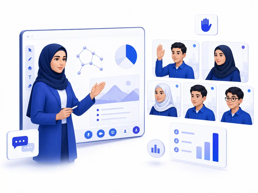 معلم و دانش‌آموزان در یک کلاس آنلاین تعاملی